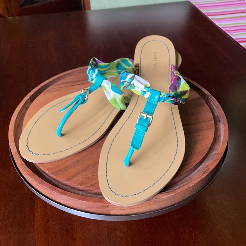 Nine West Teal Floral Sandals Women’s Size 10